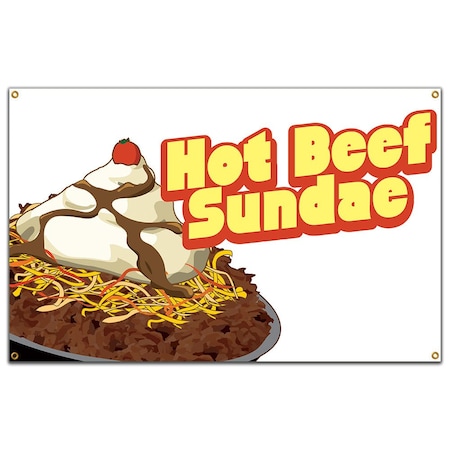 Signmission Hot Beef Sundae Banner Concession Stand Food Truck Single Sided B-Hot Beef Sundae19